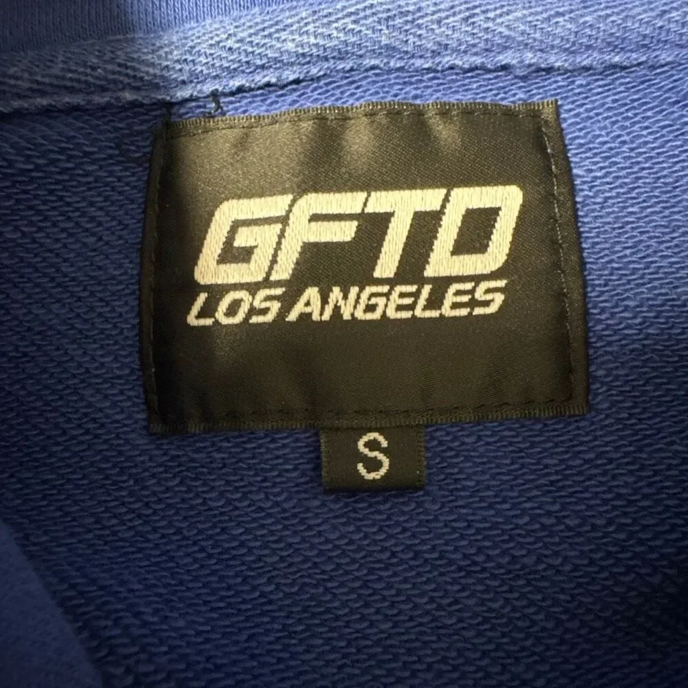 GFTD Los Angeles S Blue Hoodie Green Patches Retro Streetwear Preppy Edgy Luxury
